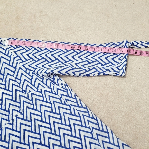 St. John’s Bay 1X Blue White Chevron Print Cotton Tunic Blouse Tie Sleeve Boho - Picture 11 of 13